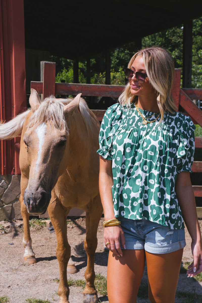 This Is Me Smocked Blouse, Green