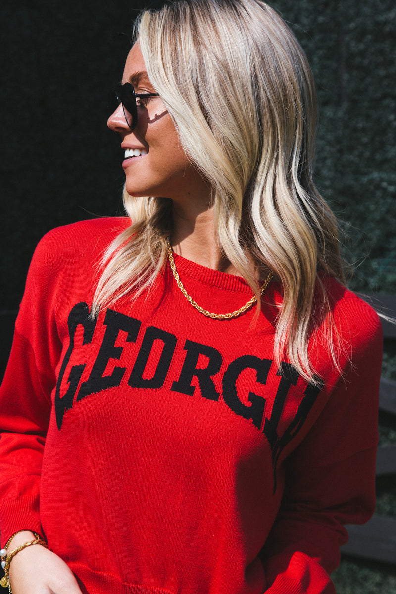 Georgia Long Sleeve Sweater, Red