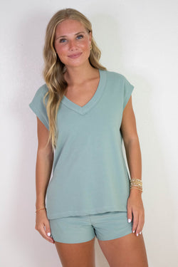 On The Weekends V-Neck Top, Marine Mist | Z Supply