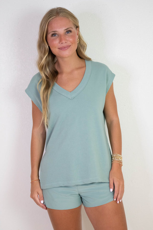 On The Weekends V-Neck Top, Marine Mist | Z Supply