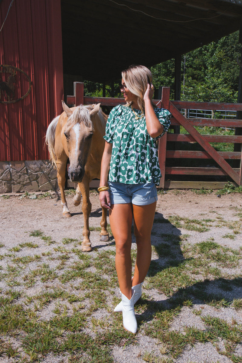 This Is Me Smocked Blouse, Green
