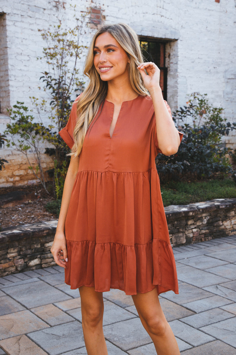 Serrano Tiered Dress, Rust