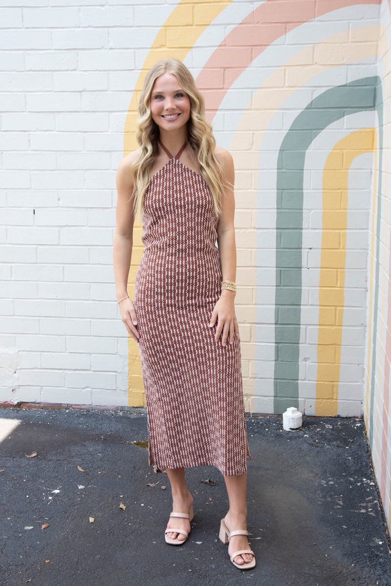 Tatum Tie Halter Neck Dress, Henna | Steve Madden North & Main Clothing Company Tatum Tie Halter Neck Dress, Henna | Steve Madden North & Main Clothing Company