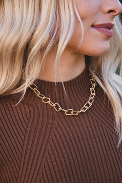 Winona Rectangle Link Necklace, Gold