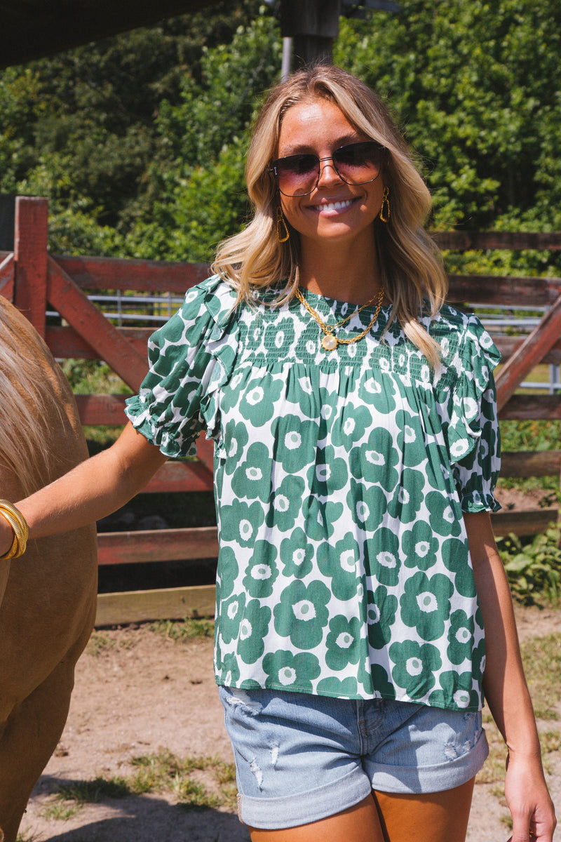 This Is Me Smocked Blouse, Green