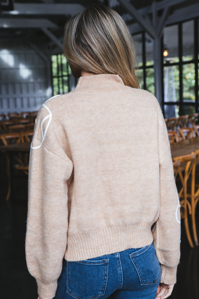 Ella Mock Neck Sweater, Taupe-Ivory | Extended Sizes