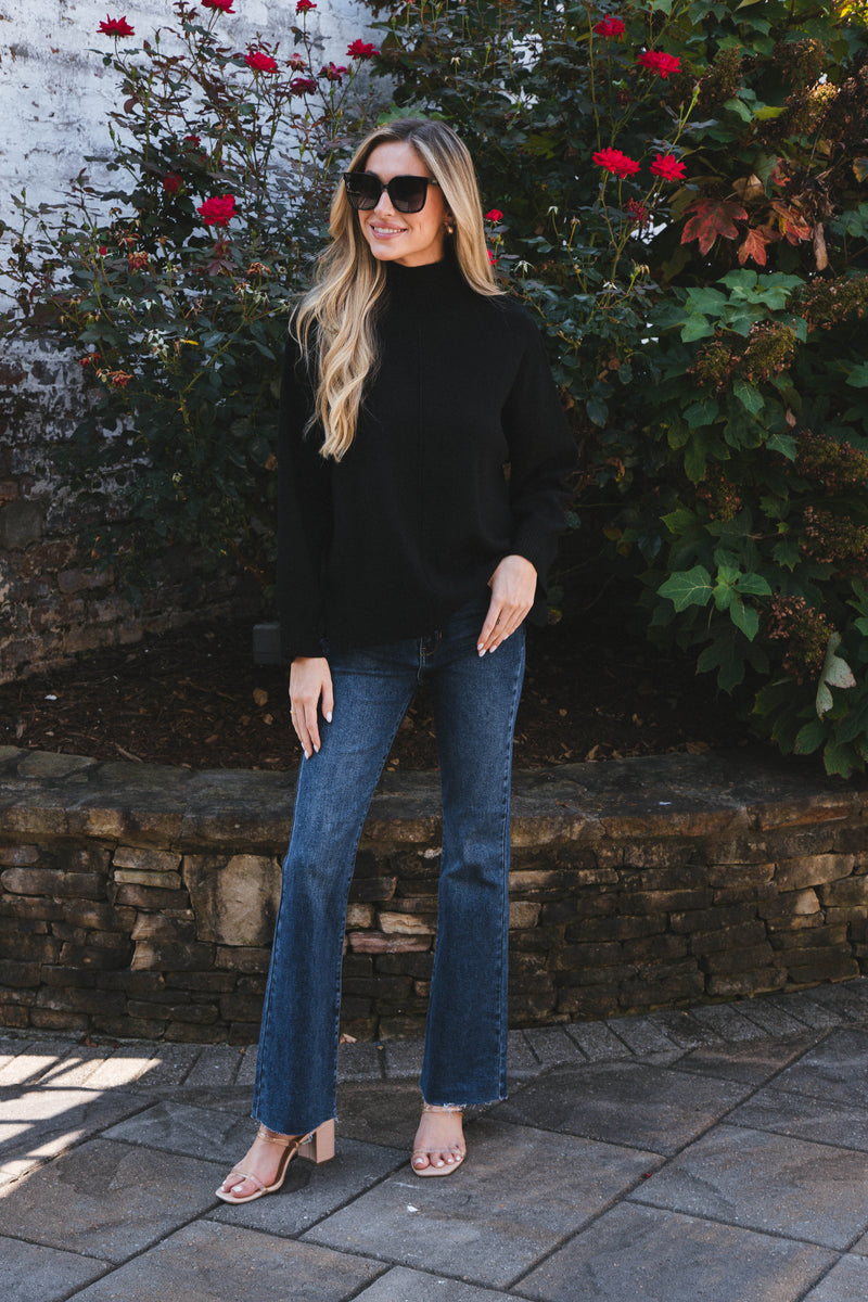 Cora Mock Neck Knit Sweater, Black