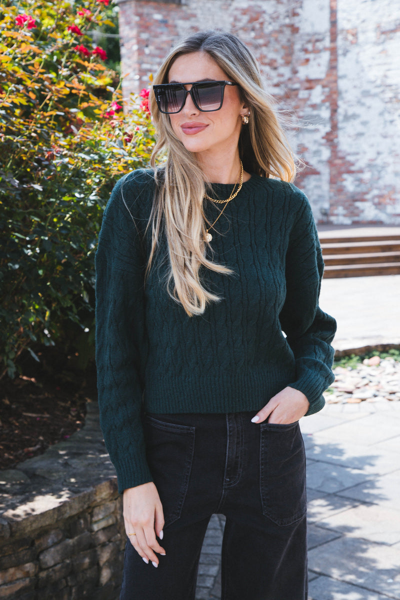 Enya Cable Knit Sweater, Hunter Green