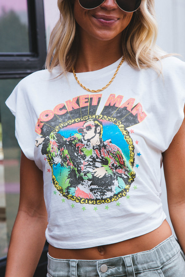 Elton John Rocket Man '72 Band Tee, Vintage White | DayDreamer