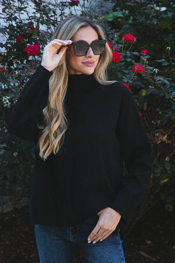 Cora Mock Neck Knit Sweater, Black
