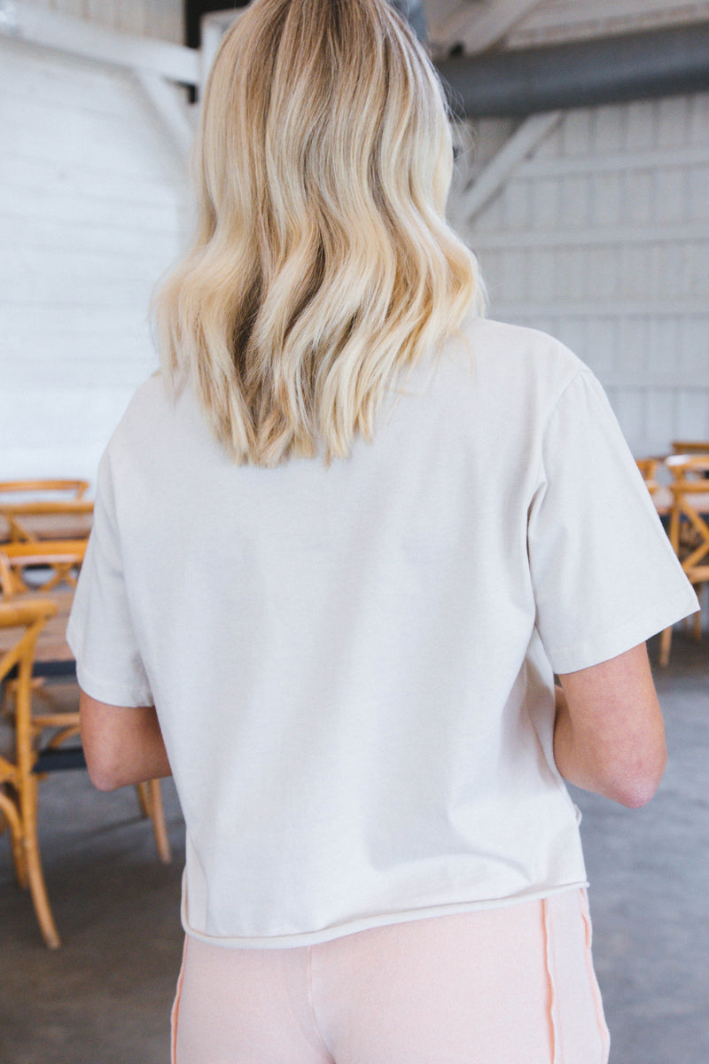 World Tour Cropped Graphic Tee, Antique White
