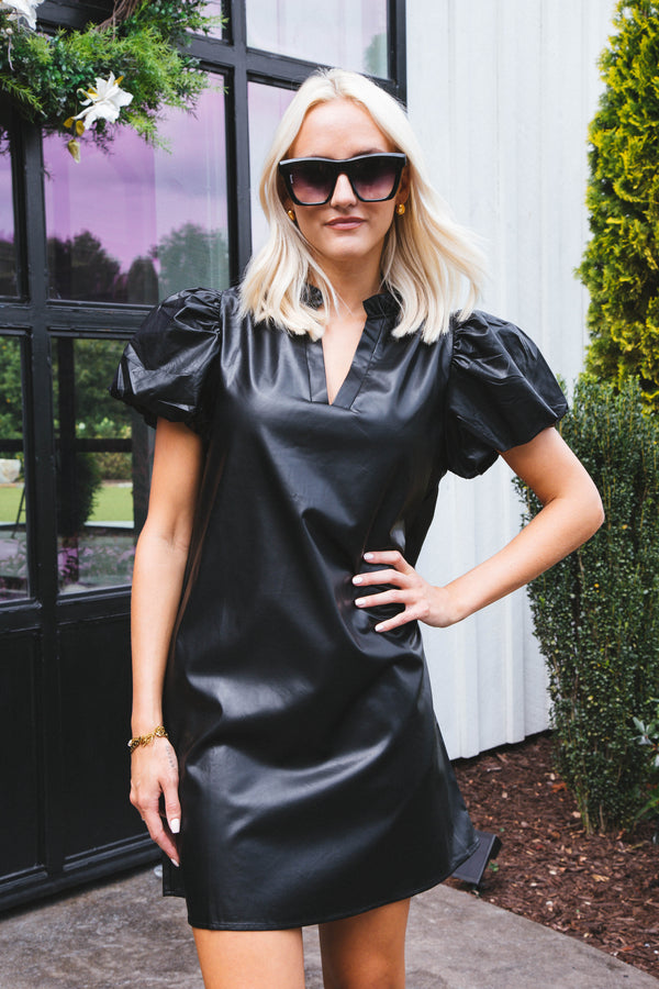 Endless Romance Faux Leather Mini Dress, Black