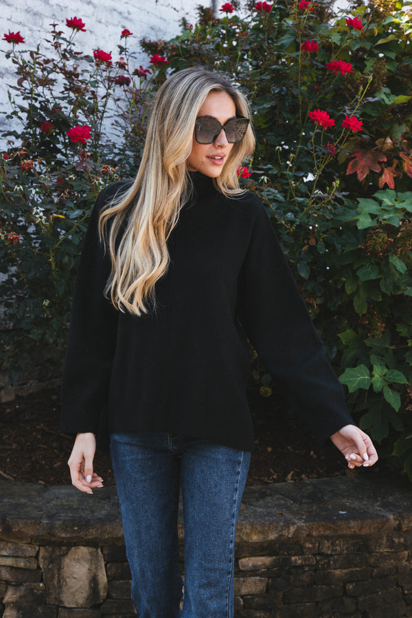 Cora Mock Neck Knit Sweater, Black