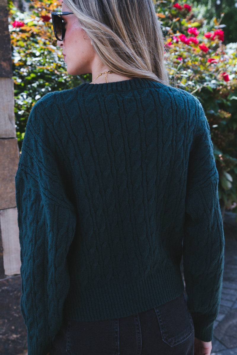 Enya Cable Knit Sweater, Hunter Green