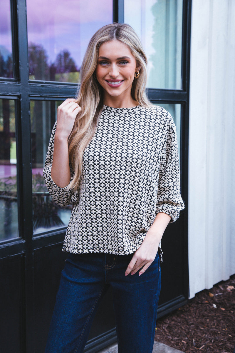 Kairi Jacquard Knit Top, Black Multi