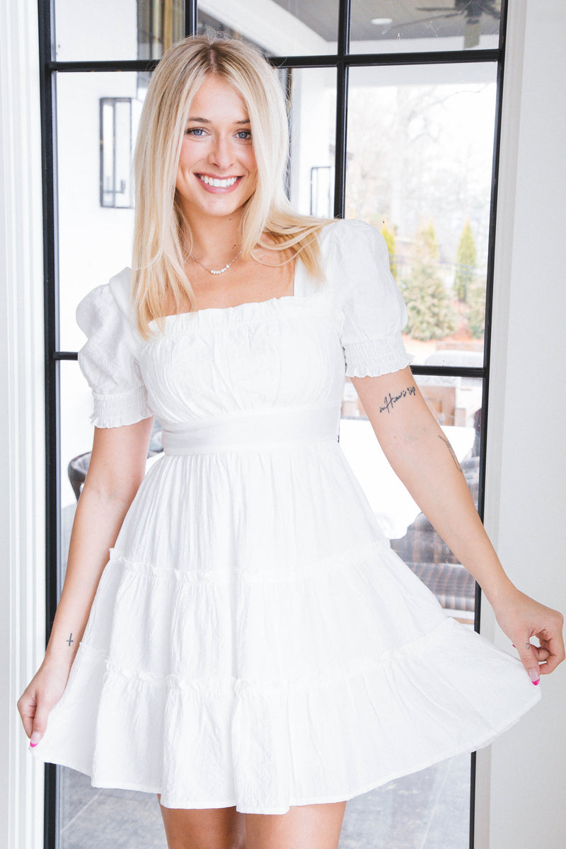 Luna Puff Sleeve Mini Dress, White