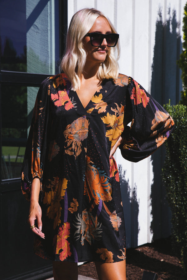 Midnight Sky Printed Dress, Black