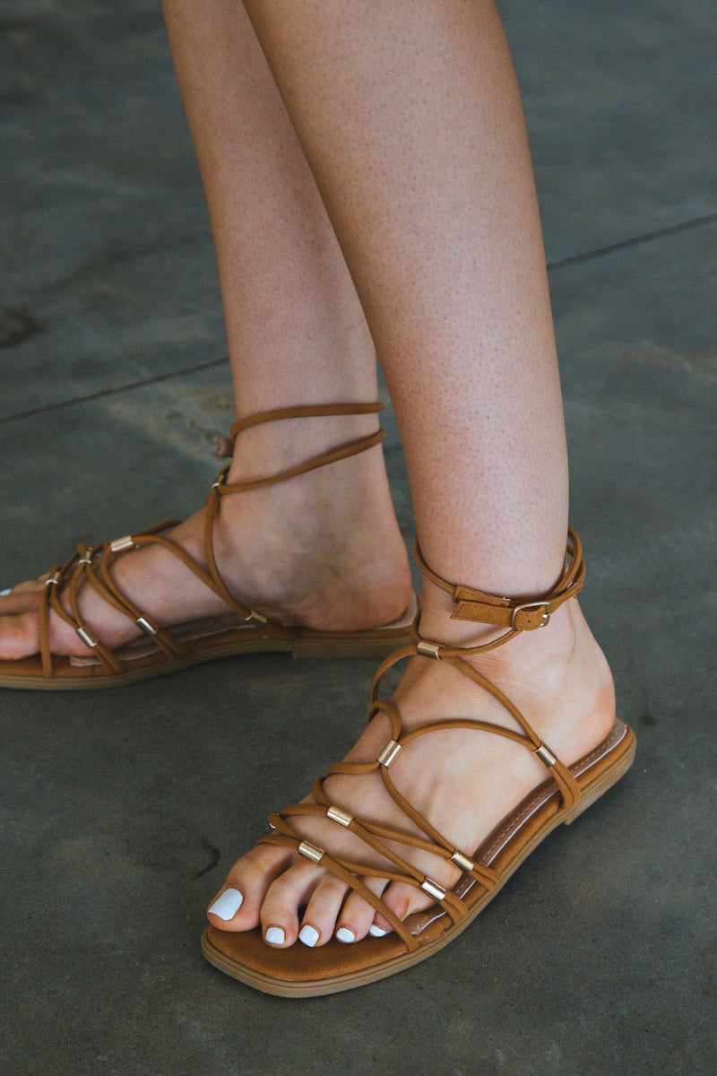 Macy Strappy Flat Sandal, Tan