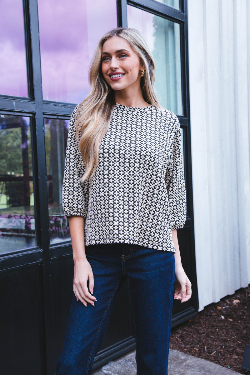 Kairi Jacquard Knit Top, Black Multi