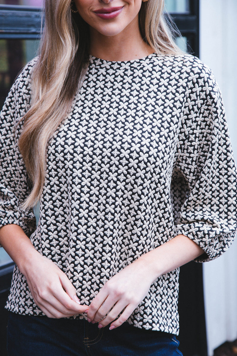 Kairi Jacquard Knit Top, Black Multi