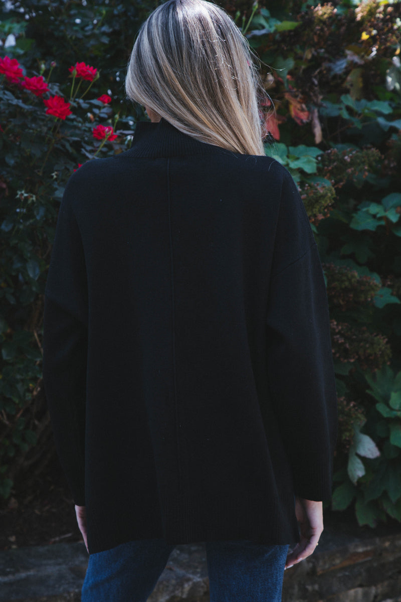 Cora Mock Neck Knit Sweater, Black