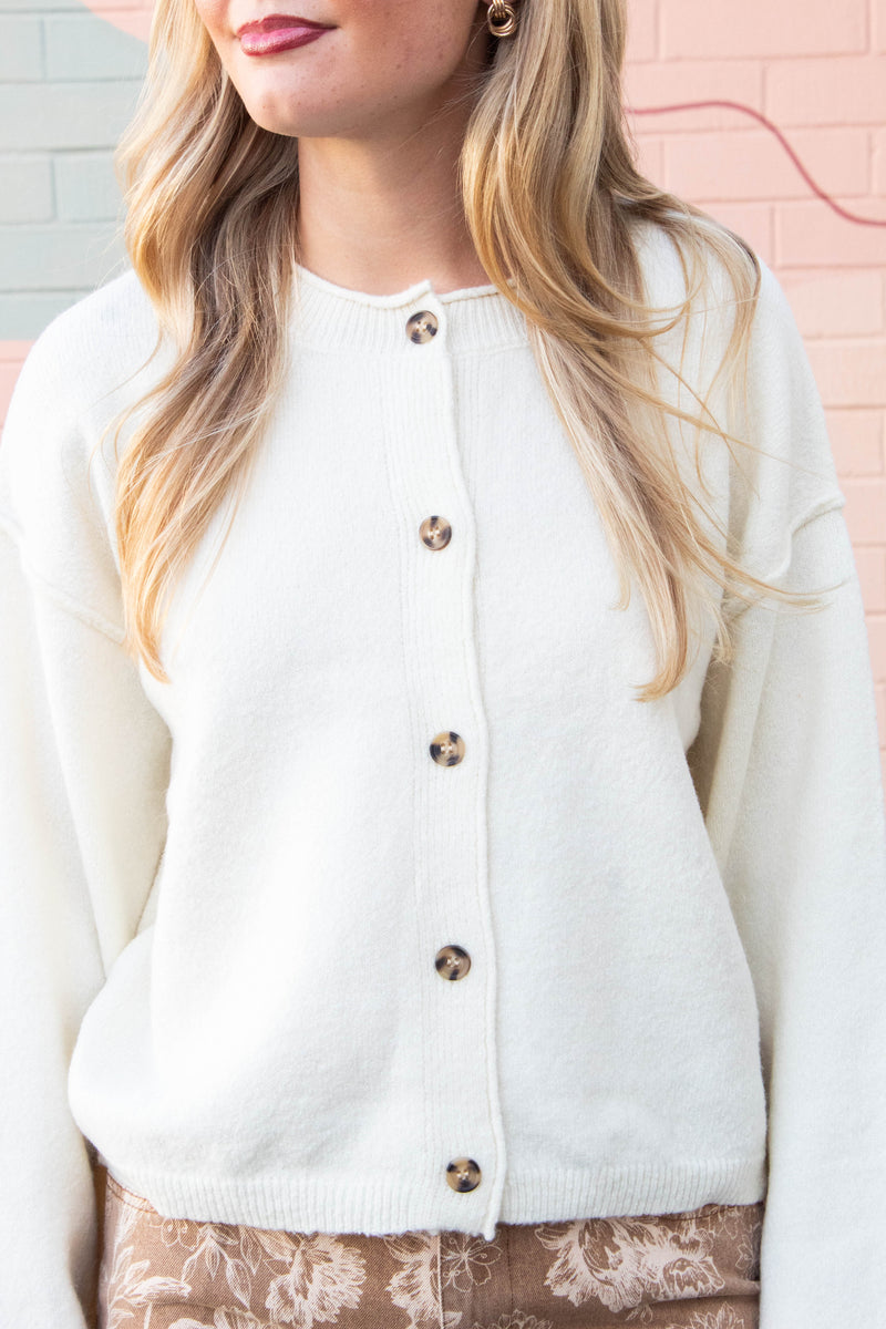 Melina Roll Neck Cardigan, Cream