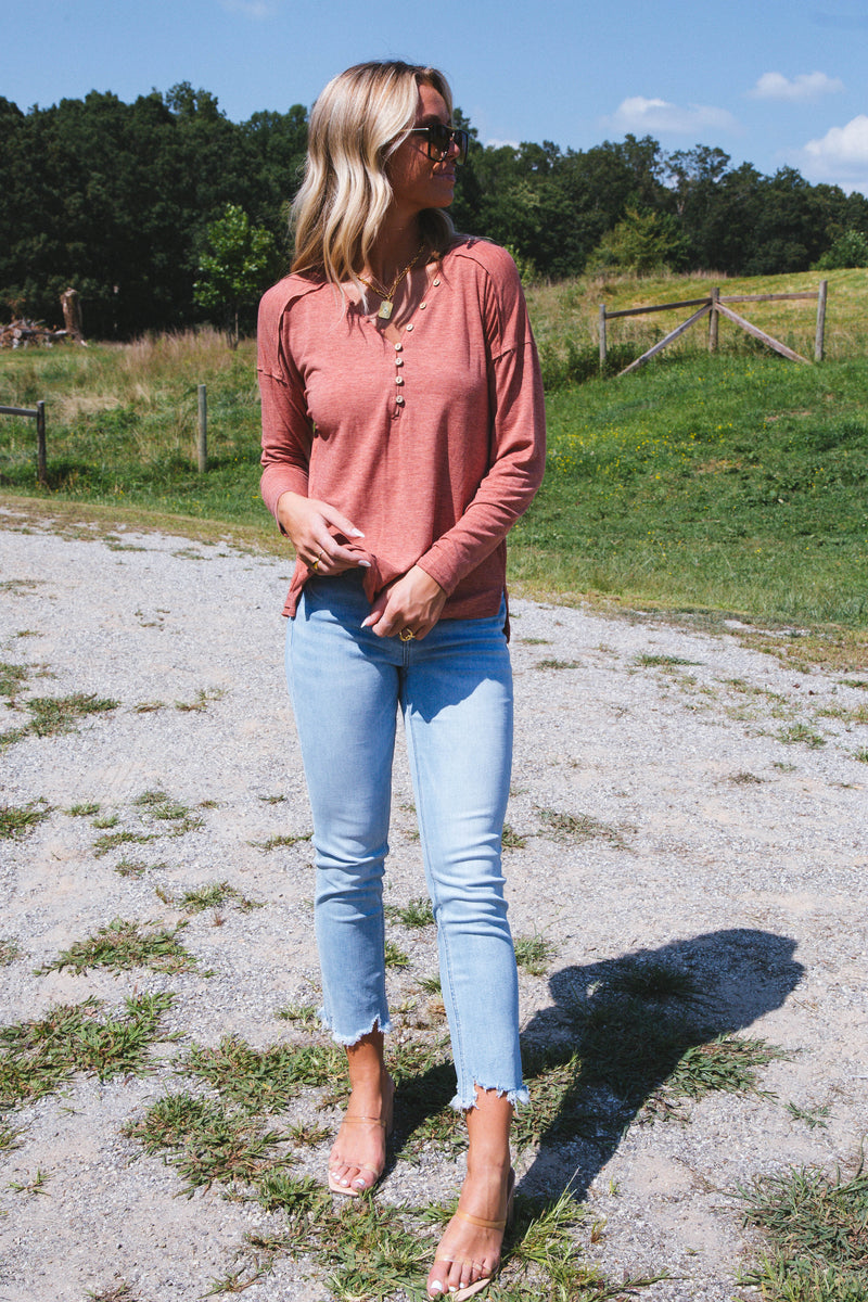 Bence Button Knit Top, Brick