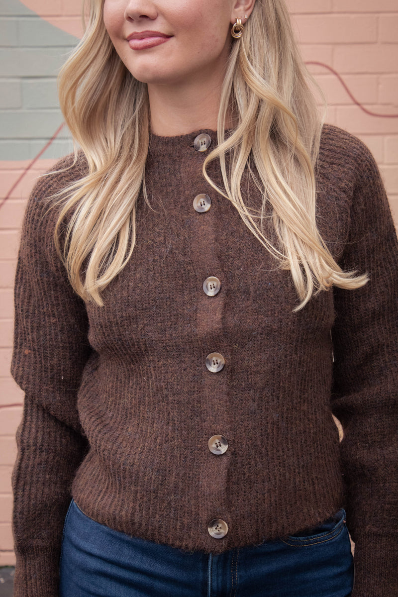 Usha Raglan Sleeve Cardigan, Brown Melange | RD Style