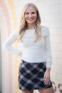 Wren Off Shoulder Fold Over Sweater, Cream