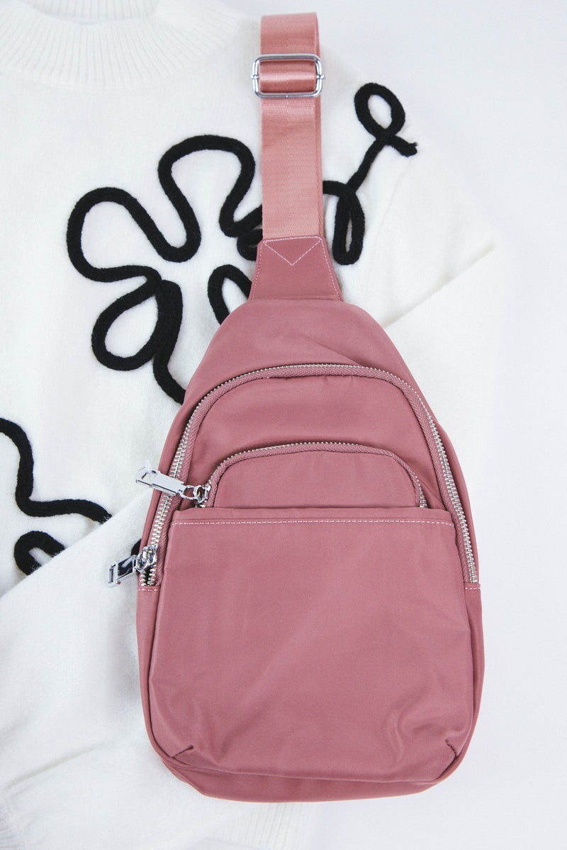 Nylon Sling Bag, Pink | Fame Accessories