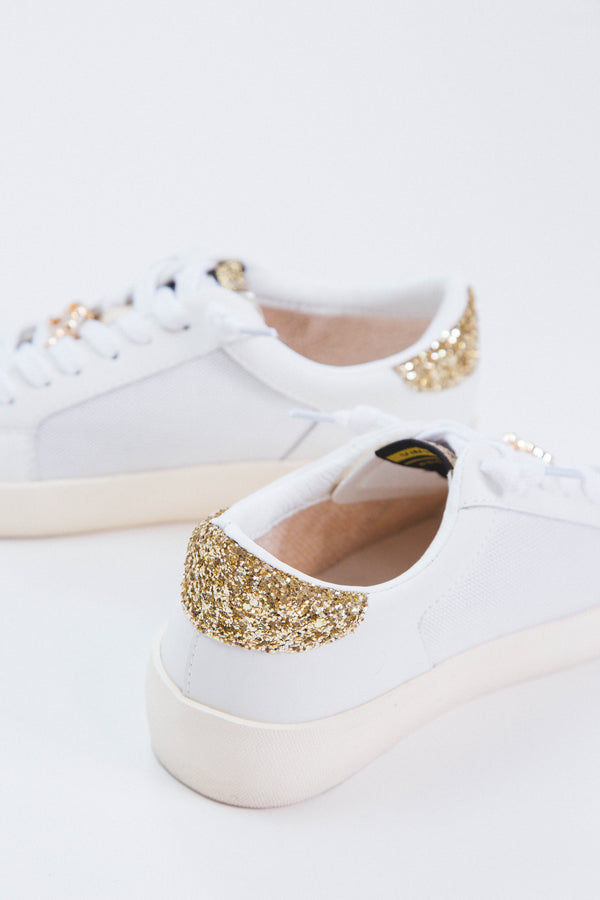 Reflex Metallic Star Sneaker, White/Gold Mesh | Vintage Havana