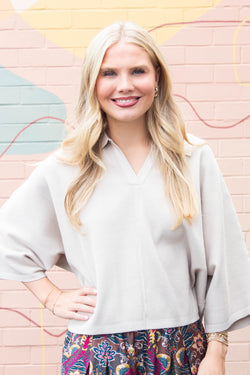 Jessica Collared Solid Knit Top, Stone