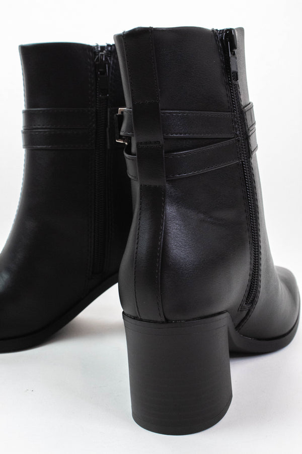 Timmy Wrapped Buckle Dress Bootie, Black PU