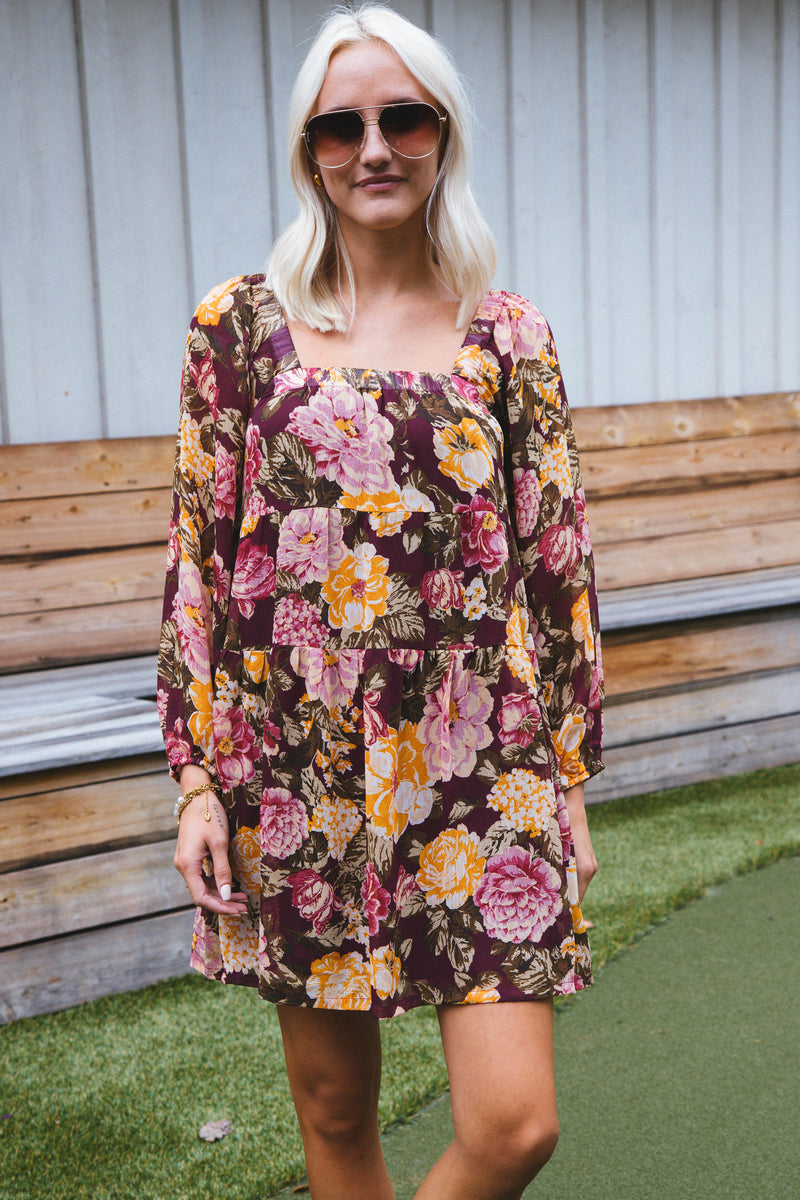 Banks Floral Tiered Dress, Plum Multi