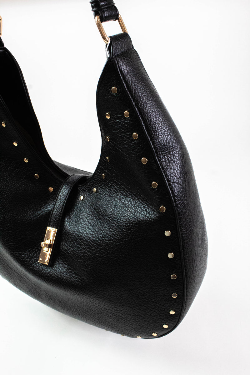 Olivia Stud Detailed Hobo Bag, Black | Moda Luxe