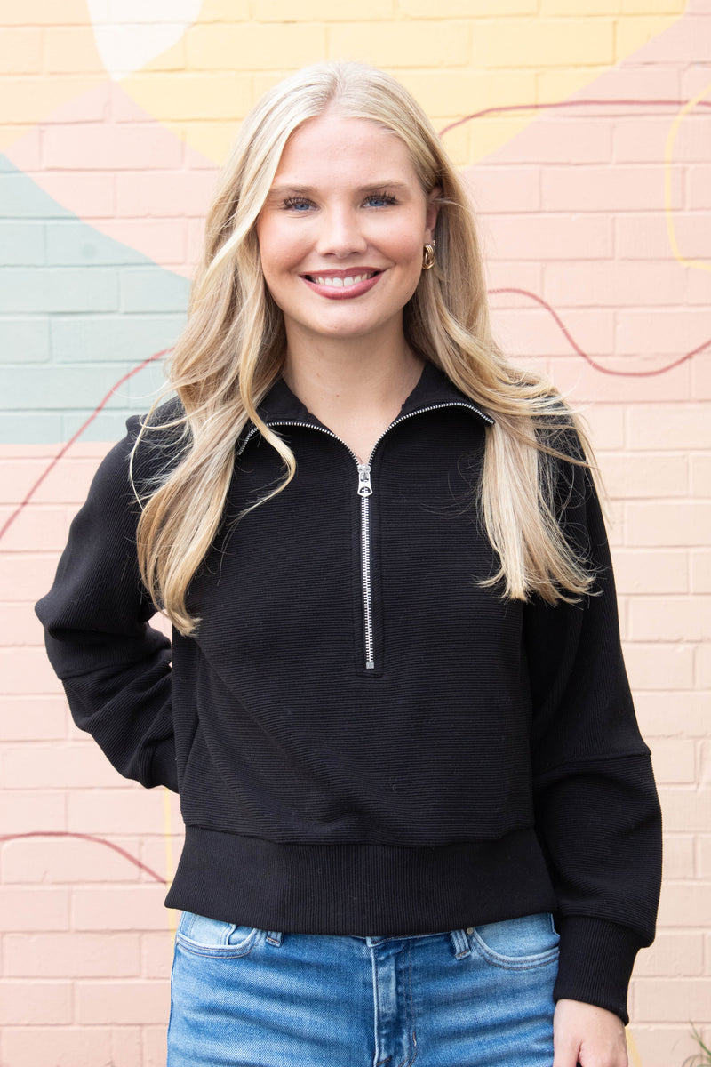 Miu Ottoman Half Zip Top, Black | RD Style