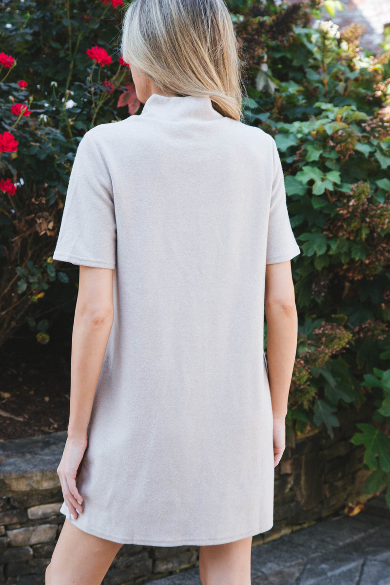 Call Away Mock Neck Mini Dress, Oatmeal