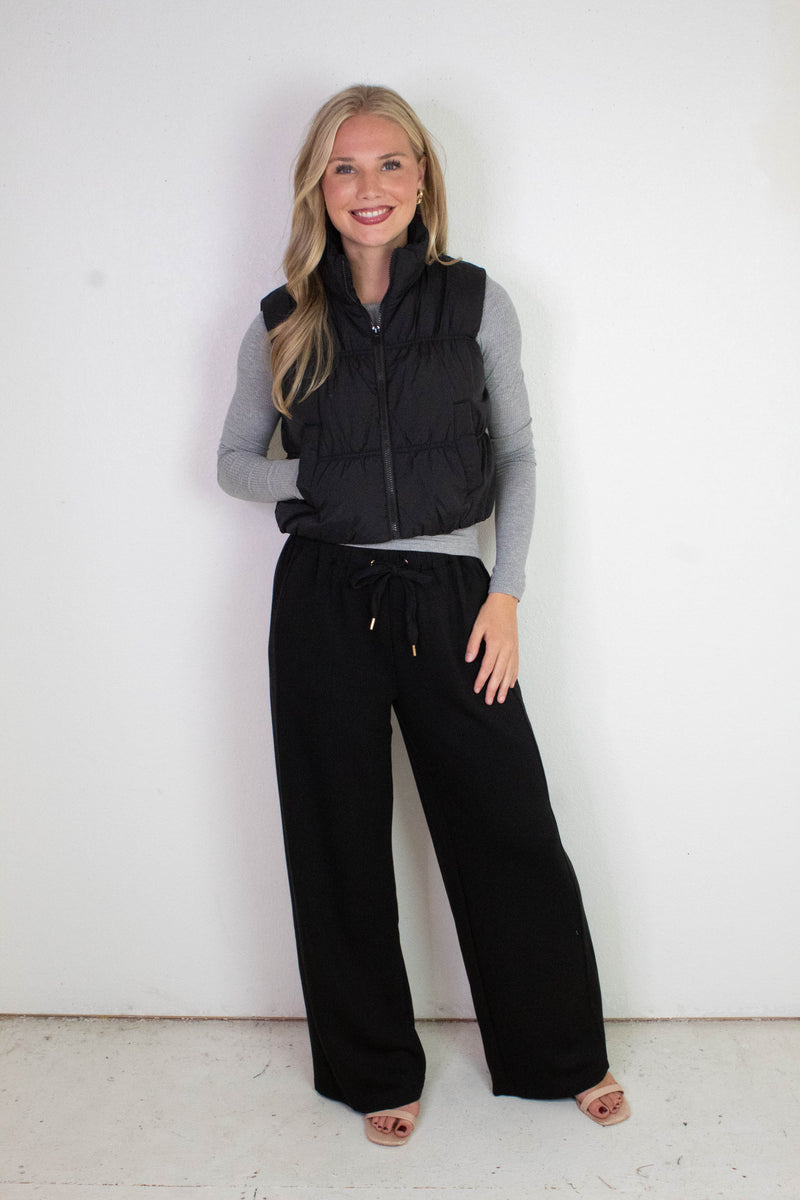 Martha Zip Up Cropped Puffer Vest, Black