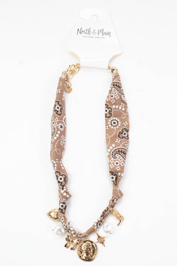 Brinley Charm Scarf Necklace, Brown