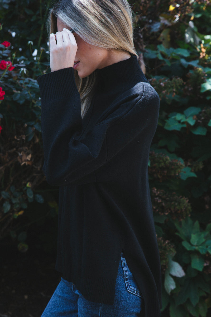 Cora Mock Neck Knit Sweater, Black