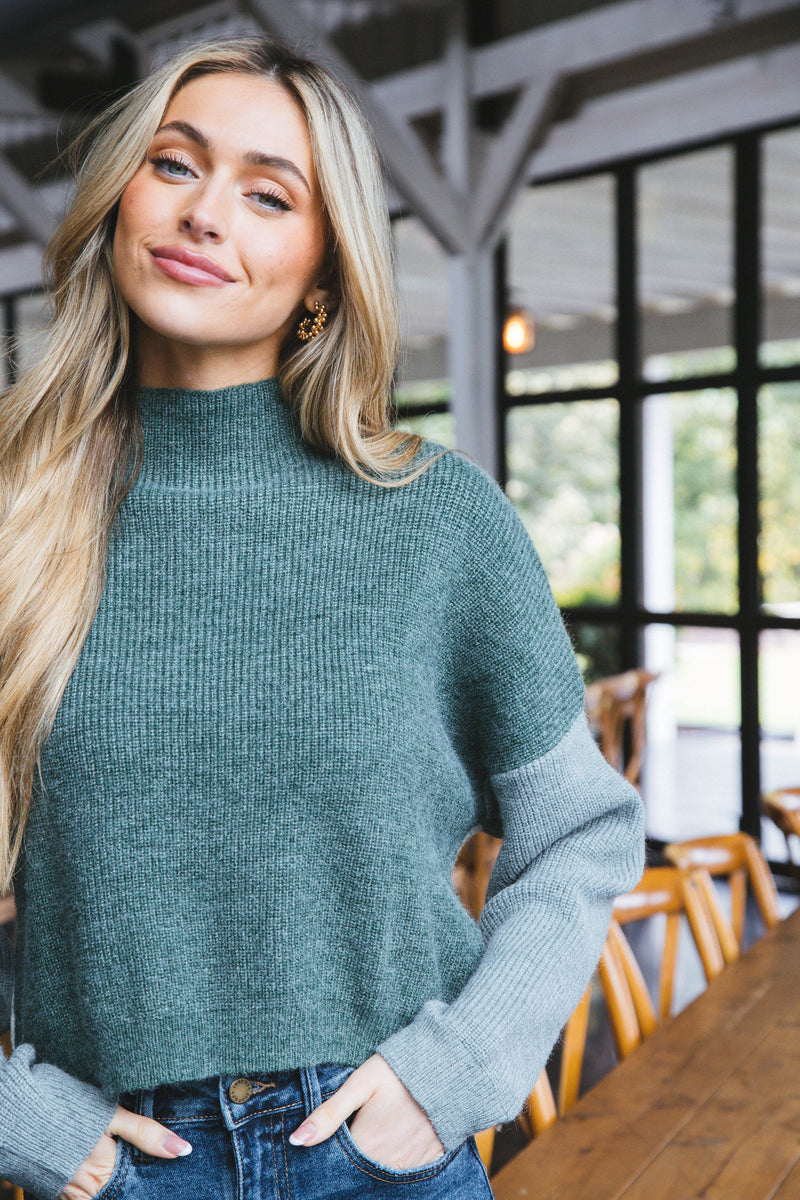 Kalli Color Block Cropped Sweater, Green