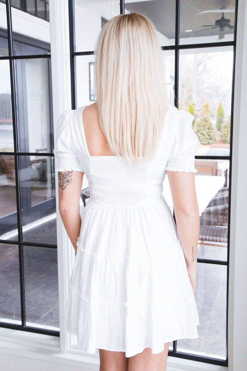 Luna Puff Sleeve Mini Dress, White