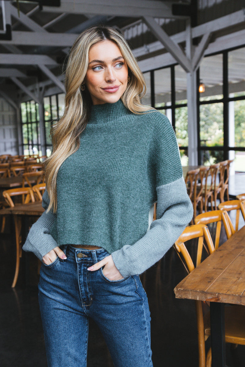 Kalli Color Block Cropped Sweater, Green