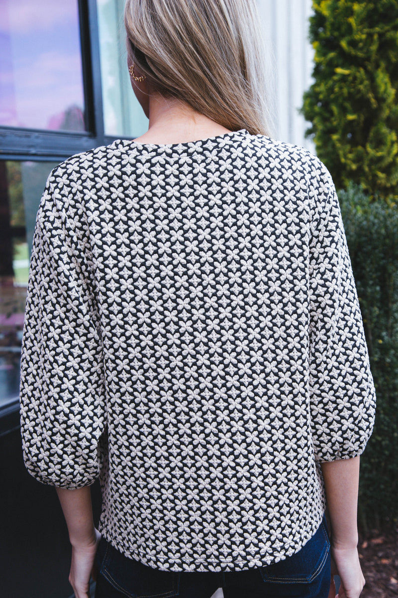 Kairi Jacquard Knit Top, Black Multi