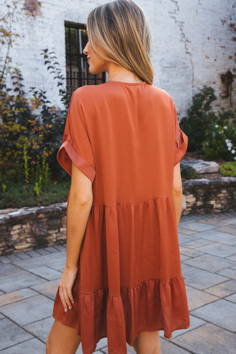 Serrano Tiered Dress, Rust