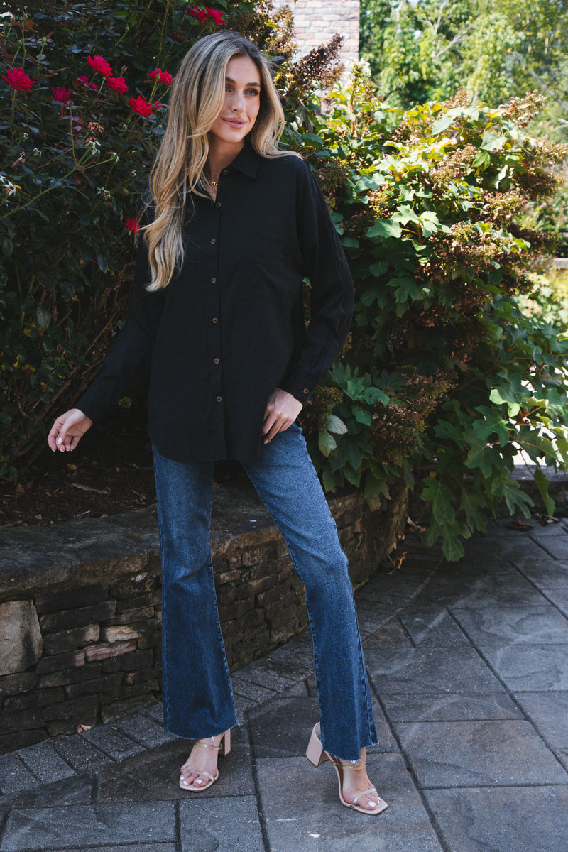 Stay Chic Button Down Shirt, Black