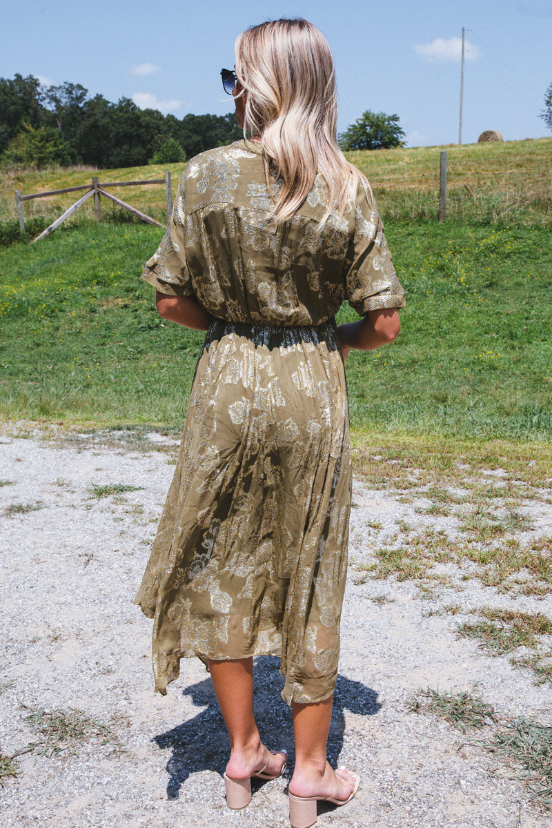 Crown Jewel Floral Maxi Dress, Olive Gold