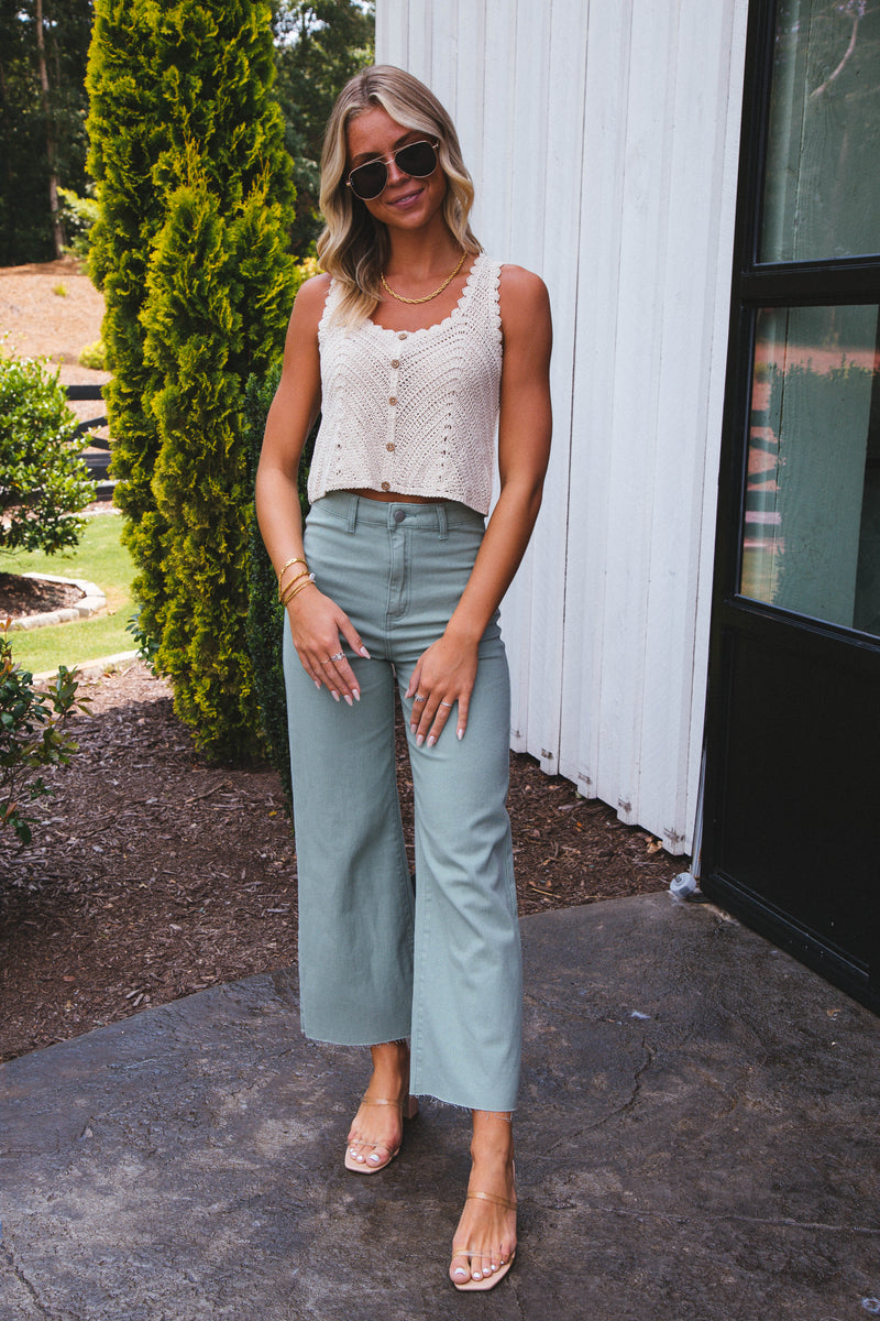 Aria High Rise Wide Leg Pants, Sage