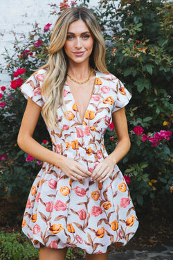 Reese Embroidered Mini Dress, Pink/Orange Floral