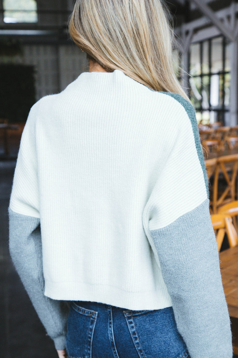 Kalli Color Block Cropped Sweater, Green